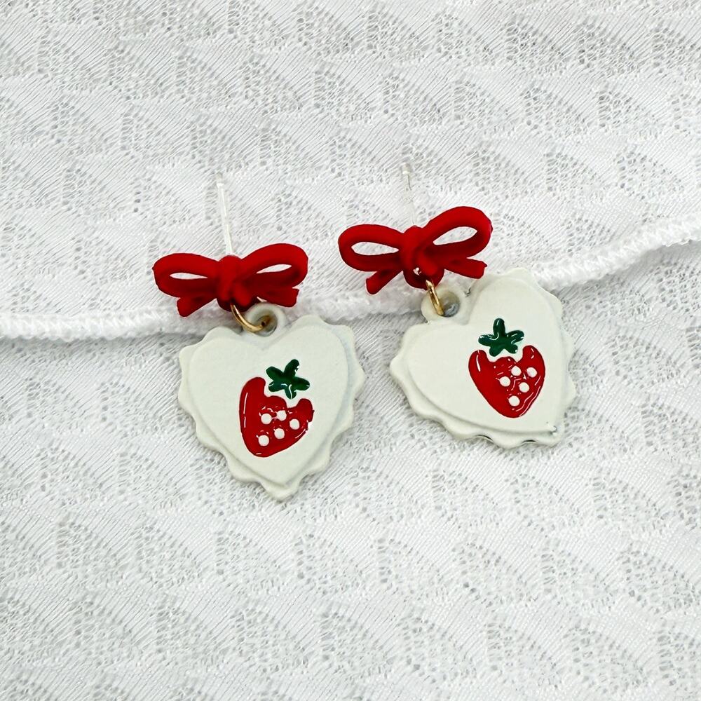 Strawberry Coquette Earrings, Cute Dangle Earrings, Gift For Women, Cottagecore
